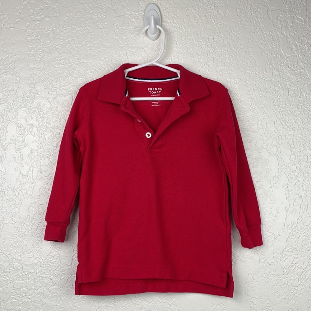 French toast long sleeve red polo shirt